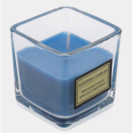 Lumanare Parfumata, Flippy, Model Pahar Transparent, cu Ulei Esential, 4.8 x 5.4 x 5.5 cm, Aroma de Frezie, Albastru