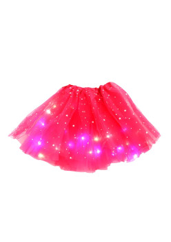 Fusta LED pentru Copii, Flippy, Tutu de Balet pentru Fetite cu Luminite Multicolore Incorporate, Model Stelute, 30 cm Lungime, Rosu