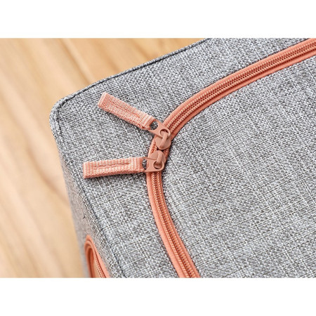 Cutie de Depozitare Pliabilă, 100L, Textil cu Cadru Metalic, Fermoar Dublu, 60x42x40 cm, Gri