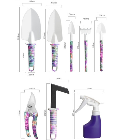Set 10 Accesorii Grădinărit cu Geantă Depozitare, Oțel Inoxidabil, Foarfeci + Lopeți + Pulverizator, 37 x 29 cm, Mov