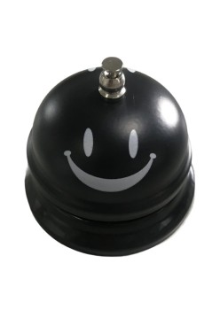 Clopotel Metalic Multifunctional, Flippy, Negru cu Imprimeu Smiley Face, 7.5x7.5x6.5 cm, Receptie, Restaurant, Cafenele