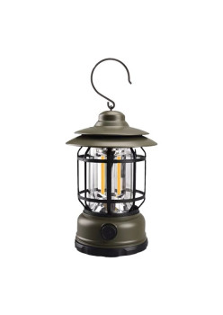 Lampa Portabilă Camping Felinar Vintage cu Cârlig, 21 COB LED, 5W, ABS, Reglare Intensitate, 360°, Verde