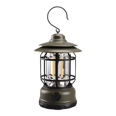 Lampa Portabilă Camping Felinar Vintage cu Cârlig, 21 COB LED, 5W, ABS, Reglare Intensitate, 360°, Verde