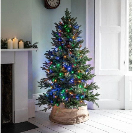 Instalatie de Craciun muzicala tip liniara, 8 jocuri de lumini, 10 m din care 1 m cablu priza 220V, 100 LED, controler, fir negru, multicolor