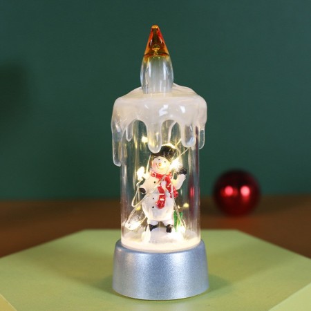 Decoratiune de Craciun tip Lumanare, Flippy, Lumanare de Cristal fara Fulgi de Zapada, Model Om de Zapada, Iluminare LED, 13 x 5 x 5 cm, Baza Gri, Transparent