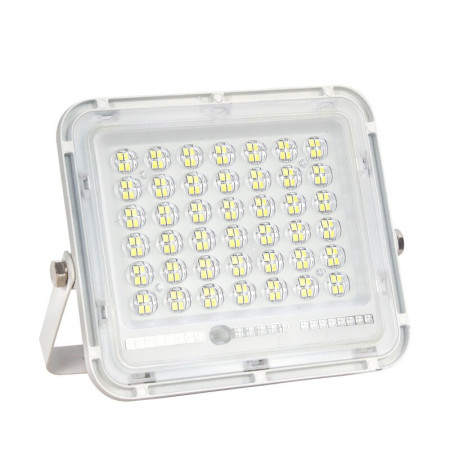 Proiector LED cu Panou Solar Flippy, Senzor de lumina Waterproof, 100W, 23x18 cm, suport U inclus, panou afisaj nivel baterie, telecomanda, 220V, Design Modern, Alb