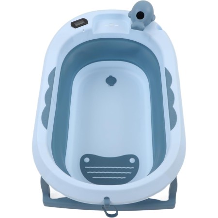 Cada Baie Pliabila pentru Copii 0-6 Ani – Albastra, Cu Termometru, Perna Suport, Model Balena, 81.5 x 49 x 21.5 cm