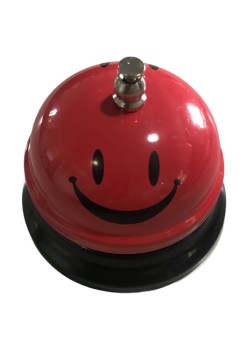 Clopotel Metalic Multifunctional, Flippy, Rosu cu Imprimeu Smiley Face, 7.5x7.5x6.5 cm, Receptie, Restaurant, Cafenele