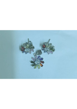 Set, Jolie Silver, Argint 925 Flori Multicolore cu Mijloc Alb Model 3