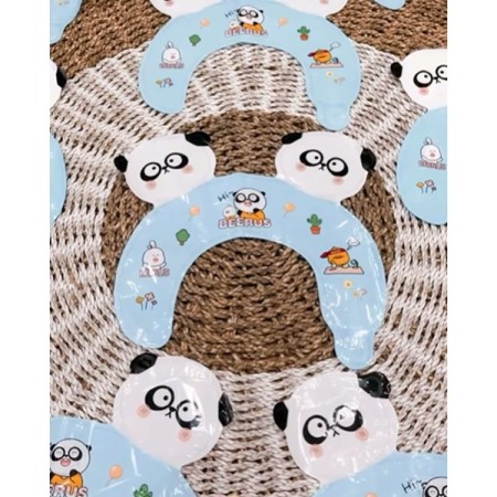 Balon din Folie Metalizata, Flippy, Tip Coronita cu Urechi, Model Panda Mirat, Ambalaj Individual, Pai Inclus, Umflare cu Aer sau Heliu, 30 x 27 cm, Bleu