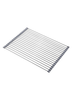 Covoras de Scurgere pentru Chiuveta Bucatarie, din Otel Inoxidabil, Suport Chiuveta, Pliabil, Antiderapant, Usor de Curatat si de Depozitat, 37x30cm, 15 Tuburi, Gri
