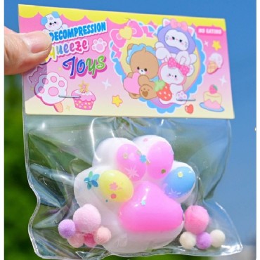 Jucarie Antistres Squishy, Flippy, cu Revenire Lenta, Labuta de Pisica Pufoasa, 7.5 cm, Ambalaj Transparent, Model 27056, Multicolor