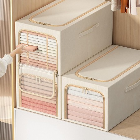 Cutie de Depozitare, Flippy, 31L, din In si Bumbac, Pliabila, Cadru din Otel, 45 x 30 x 23 cm, Kaki