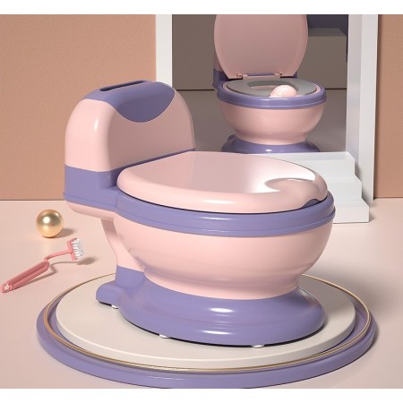 Olita Copii Tip WC, 1-8 Ani, Colac Moale PVC, Cutie Depozitare, Compartiment Detasabil, Antialunecare, Roz-Mov, 34x32x19 cm