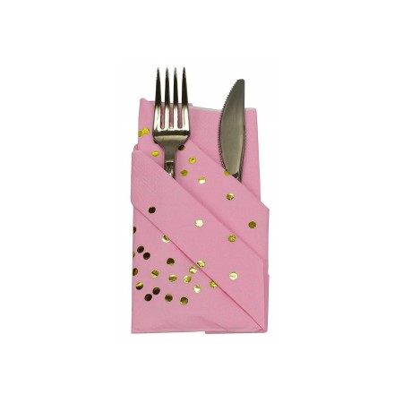 Set 20 de Servetele de Masa, Flippy, Imprimeu cu Buline Aurii, din Hartie, 17 x 17 cm, Roz