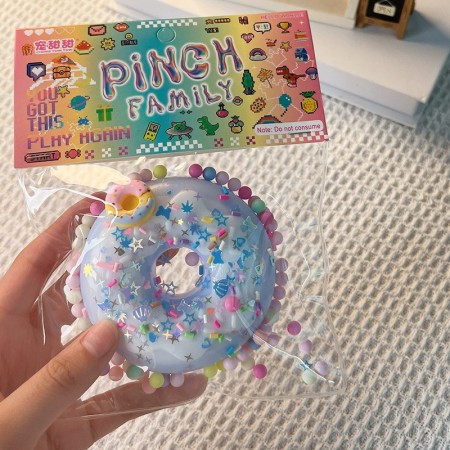Jucarie Antistres Squishy, Flippy, cu Revenire Lenta, Model Gogoasa, 6x6 cm, 99g, Ambalaj Transparent, Albastru