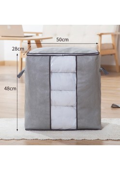 Husa de Depozitare cu Fermoar Verticala, Flippy, Pliabila, Maner Ranforsat si Fereastra Transparenta, Fermoar Rezistent, pentru Haine, Paturi, Plapumi, Perne, Lenjerii de Pat, Jucarii, 50x48x28 cm, Gri-Transparent