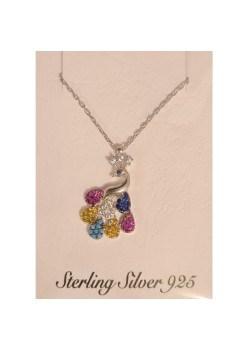 Colier Argint 925 Paun cu Coronita, cu Zirconiu, Colorat
