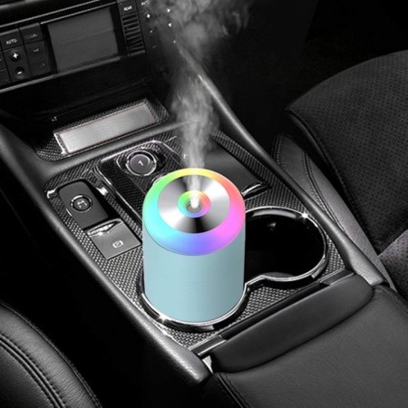 Umidificator, H2O, cu Difuzor de Aroma, Lumina de Noapte LED in 7 Culori, Zgomot Redus, 14.7x7.2cm, 350mL, Culoare Albastra