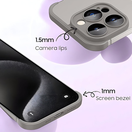 Husa Metalica Edgeless Compatibila cu iPhone 15, Flippy, Protectie pentru Colturi si Camera, Aliaj, Antisoc, Antizgariere, Gri Mat