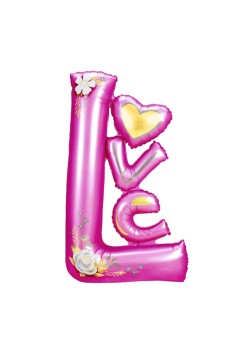 Balon din Folie Metalizata, Flippy, Figurine, Model LOVE, Tematica Iubire, 110x64 cm, Ambalaj Individual, Pai Inclus, Umflare cu Aer sau Heliu, Mov