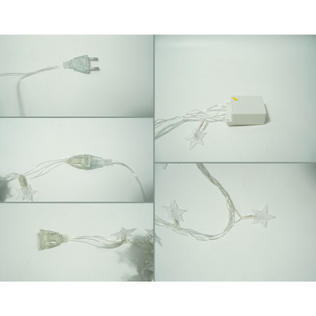 Instalatie Craciun, 10 M, 100 de LED-uri, alb-cald, model cu stelute, liniara, cu baterie, interior/exterior, Flippy