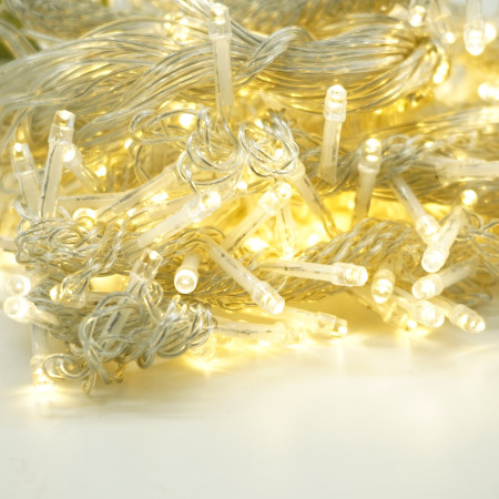 Instalatie Craciun Tip Perdea,  8 Jocuri de Lumini, Interconectabila, 3 m x 2 m, 240 LED-uri, Prelungitor 1.5 m, Fir transparent, Alb Cald