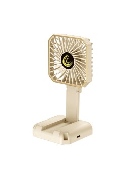 Ventilator Portabil, de Gat, de Birou, Suport Telefon, 14 x 7 cm, Incarcare USB, din ABS, 3 Viteze, Bej