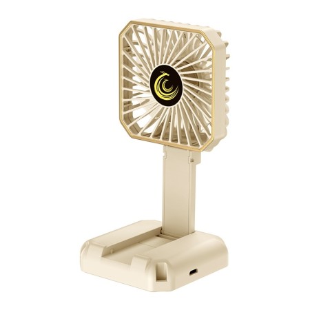 Ventilator Portabil, de Gat, de Birou, Suport Telefon, 14 x 7 cm, Incarcare USB, din ABS, 3 Viteze, Bej