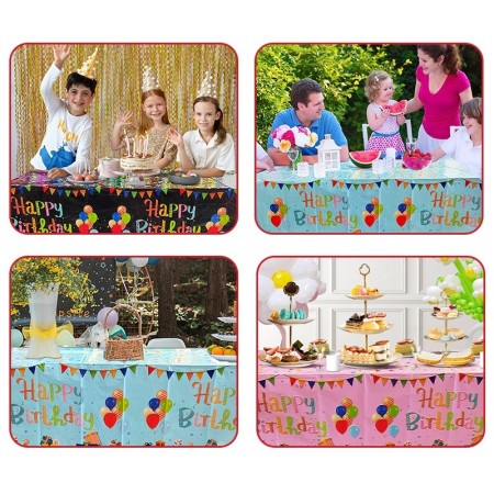 Fata de Masa, Flippy, din Folie, Imprimeu Happy Birthday cu Baloane, 137 x 274 cm, Roz