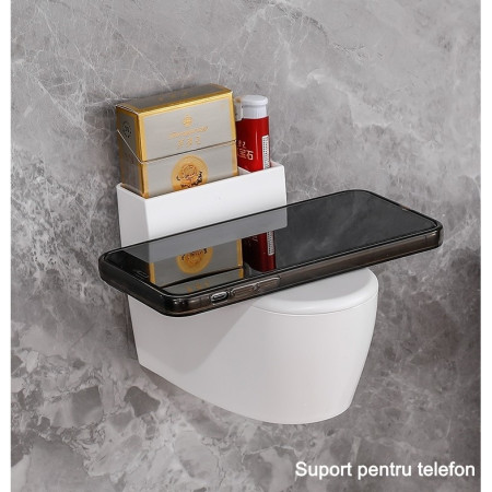 Scrumiera creativa Flippy, Forma de Toaleta, Capac Auriu, Material ABS si Otel Inoxidabil, 12.5 x 9.8 x 8.4 cm, Fixare prin Lipire sau De Sine Statator, pentru Baie, Camera, Bucatarie, Balcon, Auriu