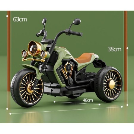 Tricicleta Electrica pentru Copii, Flippy, cu 2 Acumulatoare 380*2, 6V 4.5, Telecomanda, Bluetooth, Sistem Anti-Rasturnare, Sistem de Lumini si Sunet, 6-8 Ani, 93 x 48 x 63 cm, Verde Negru