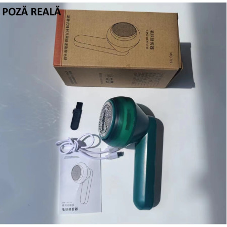 Aparat Pentru Curatat Scame, Par Si Praf, Flippy, Pentru Diferite Tipuri De Material, Cu Lame Din Otel Inoxidabil, Incarcare Prin USB Type-C, Cu Perie De Curatare si Cablu USB Incluse, Verde, 135 x 75 mm