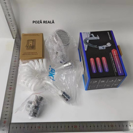 Set Extensie de Dus, Flippy, pentru Baterie Baie sau Bucatarie, 4 Piese, Filtru de Ioni Negativi, Furtun Flexibil de 1.5 Metri, Argintiu