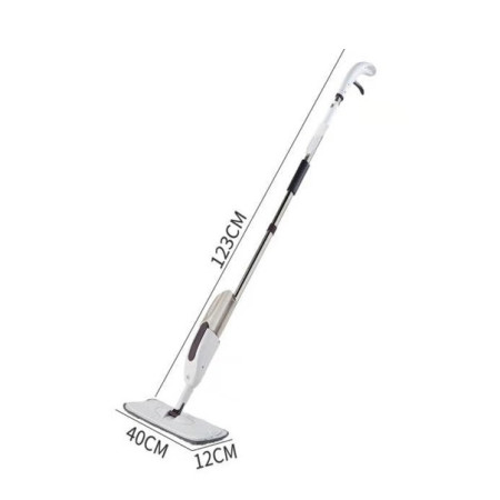 Mop plat, Flippy, cu pulverizator, pentru uz casnic, plastic, rezerva de mop din microfibra, 125x40 cm, Alb/Mov
