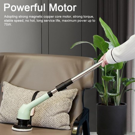 Perie Electrica de Curatare, Flippy, pentru Gresie, Baie, Bucatarie, 25x20x9.5 cm, cu 6 Capete, Maner Extensibil Detasabil 84-127cm, Incarcare USB-Type C, Rotire 360 de Grade, 3000 mAh, Culoare: Verde