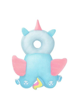Pernă Tip Rucsac pentru Protecția Capului Bebelușilor, Tetieră Model Unicorn, Design cu Plasă Aerisită, 33x6x19 cm, 180 g, Albastru