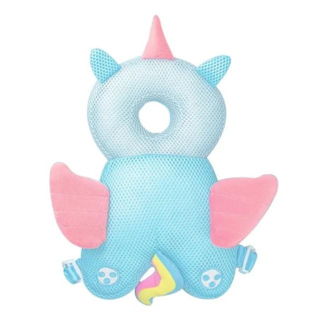 Pernă Tip Rucsac pentru Protecția Capului Bebelușilor, Tetieră Model Unicorn, Design cu Plasă Aerisită, 33x6x19 cm, 180 g, Albastru