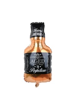 Balon din Folie Metalizata, Flippy, Figurina Sticla de Whisky, Tema Aniversare, 90x45 cm, Ambalaj Individual, Pai Inclus, Umflare cu Aer sau Heliu, Maro
