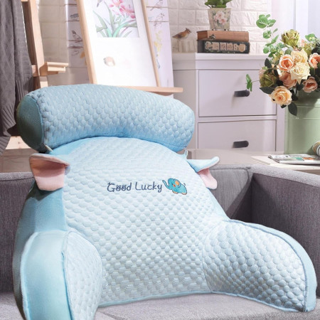 Pernă CozyBack, Suport Lombar și Spătar pentru Pat, Material Moale din Plus, Model Elefant, 60x40 cm, Albastru