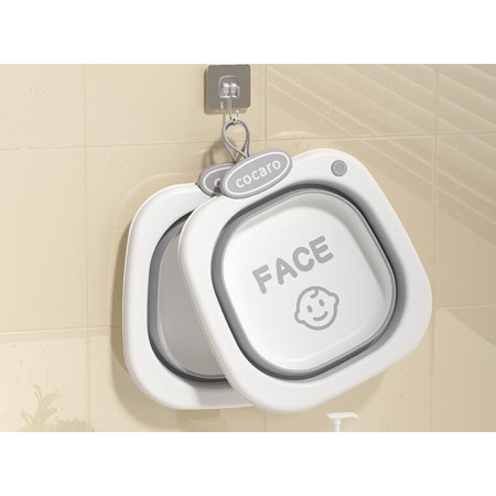 Lavoar Pliabil, Flippy, pentru Copii 1-8 Ani, 28.5x28.5x10 cm, din PE+PP, 3.5l, Model Fata, Gri