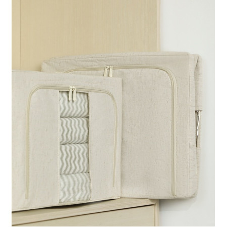 Cutie de Depozitare Pliabila, Flippy, Cu Fereastra si Fermoar Dublu, 66 L, Textil Premium, 50x40x33 cm, Cadru Metalic, Impermeabila, Alb Texturat