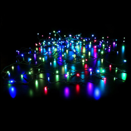 Instalatie de Craciun 8 jocuri de lumini, controler, liniara, 17 m, din care 1 m cablu priza 220V, 200 LED, fir negru, multicolor