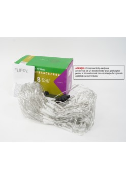 Sectiune Instalatie de Craciun Flippy, Tip Plasa, 120 LED-uri, 1.5 x 1.5 m, 8 jocuri de lumini, Interconectabila, Fir transparent, Alb rece