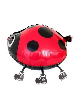 Balon din Folie Metalizata, Flippy, Figurina Animata, Model Buburuza, 46x31 cm, Ambalaj Individual, Pai Inclus, Umflare cu Aer sau Heliu, Rosu-Negru