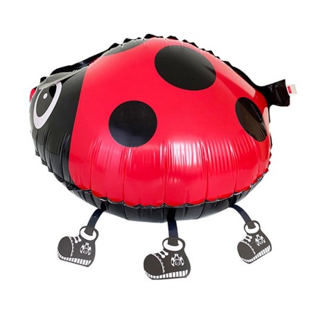 Balon din Folie Metalizata, Flippy, Figurina Animata, Model Buburuza, 46x31 cm, Ambalaj Individual, Pai Inclus, Umflare cu Aer sau Heliu, Rosu-Negru