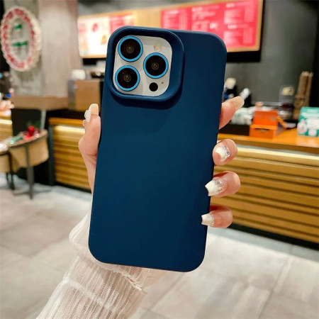 Husa Apple iPhone 15 Pro Max, Flippy, din Silicon Lichid, Interior din Microfibra, Lentile Fosforescente de Protectie Camera, Anti Amprenta, Rezistenta la Socuri, Albastru Marin