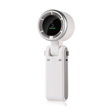 Mini Ventilator Portabil, Flippy, 5 Trepte de Viteza, Afisaj Digital, Incarcare USB, 5V, 2A, 5.95 x 5.2 x 17.2 cm, Alb