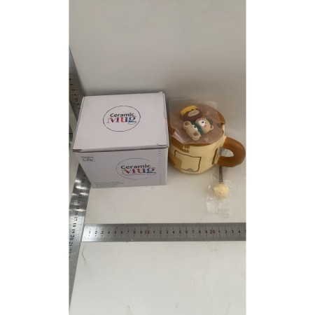 Cana ceramica, Flippy, Model Urs, cu lingura si capac, Bej
