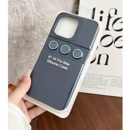 Husa Apple iPhone 15 Pro Max, Flippy, din Silicon Lichid, Interior din Microfibra, Lentile Fosforescente de Protectie Camera, Anti Amprenta, Rezistenta la Socuri, Albastru Marin